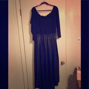 Black high low dress, leather look bottom